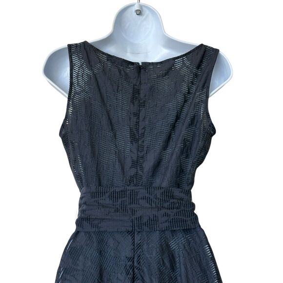Josie Natori 8 Sleeveless Belted Jacquard Fit-&-Flare Floral Gray  Dress Unlined - Picture 5 of 13